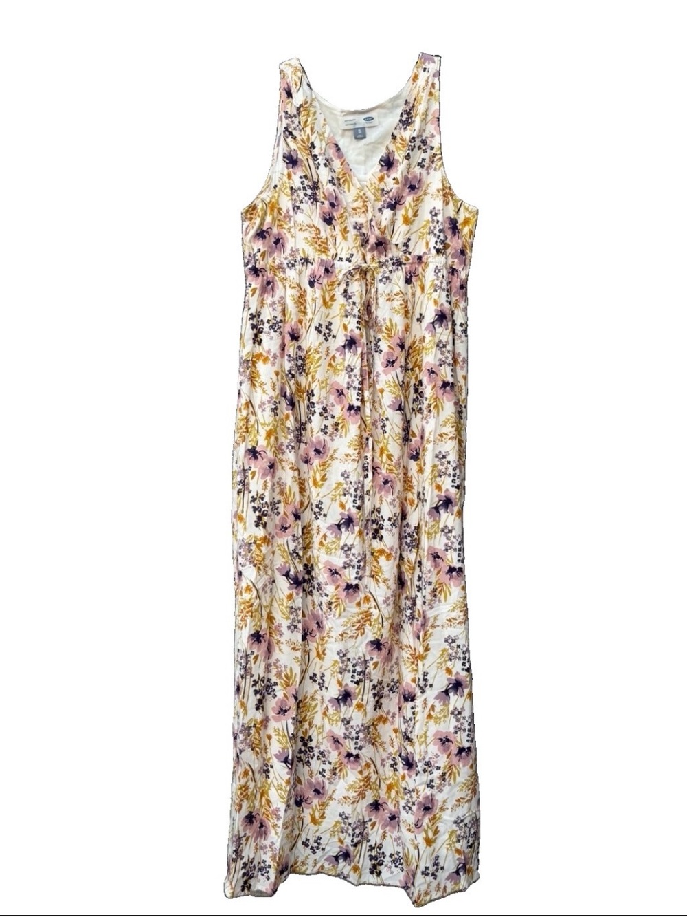 Old Navy Maternity Maxi Dress XL Lined Floral Sleeveless Ivory Cottagecore VNeck